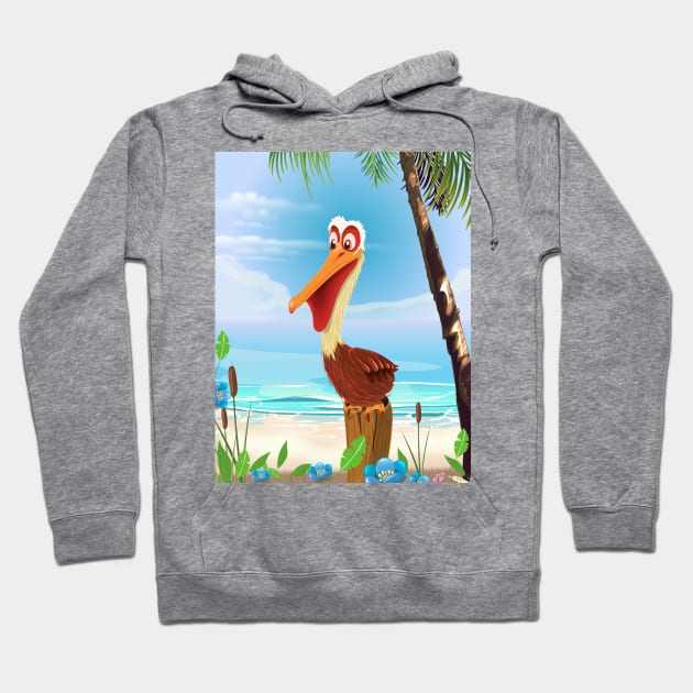 Pelican on a beach Hoodie by nickemporium1